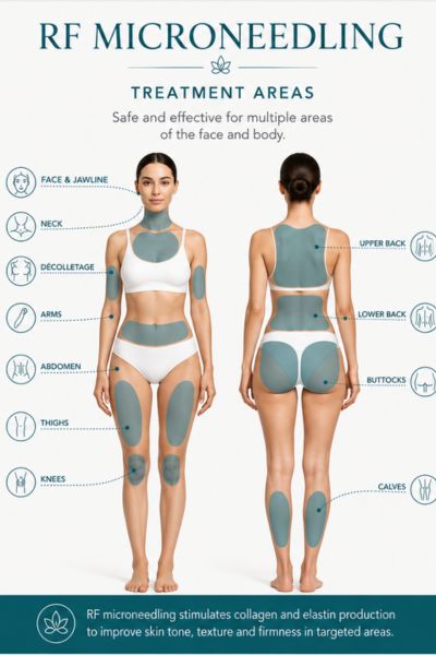 Areas of face and body can have RF microneedling skin tightening treatment Macclesfield